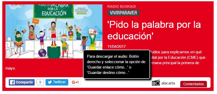 PEDRO MARAÑÓN EXPLICA EN RADIO EUSKADI ESTA ACCIÓN POR LA EDUCACIÓN EN TODO EL MUNDO.